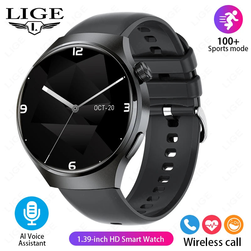 LIGE NFC Smart Watch Men HD Screen Temperature